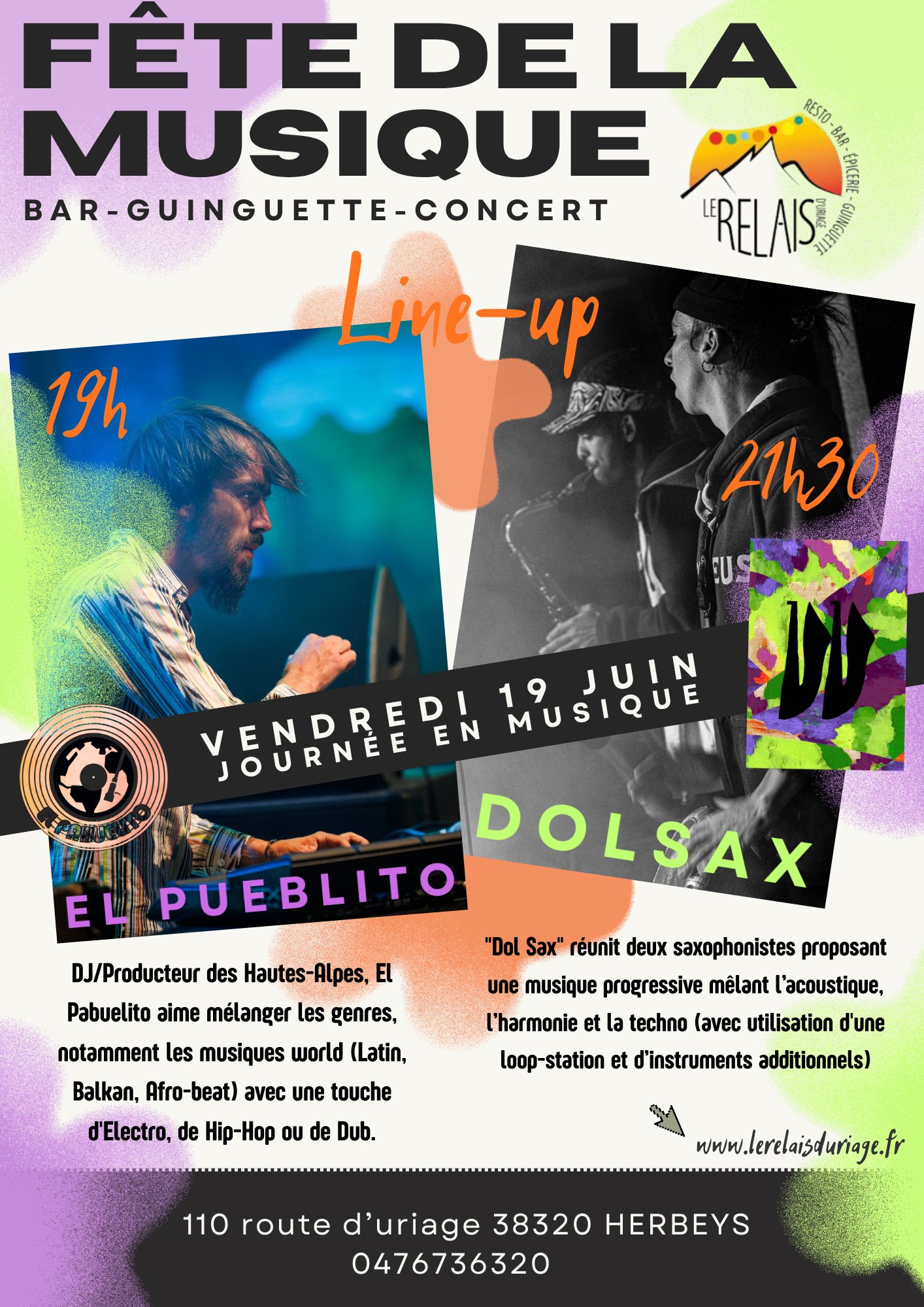 Vendredi 19 Juin - Fête de la Musique : El Pueblito 19h, Dolsax 21h30