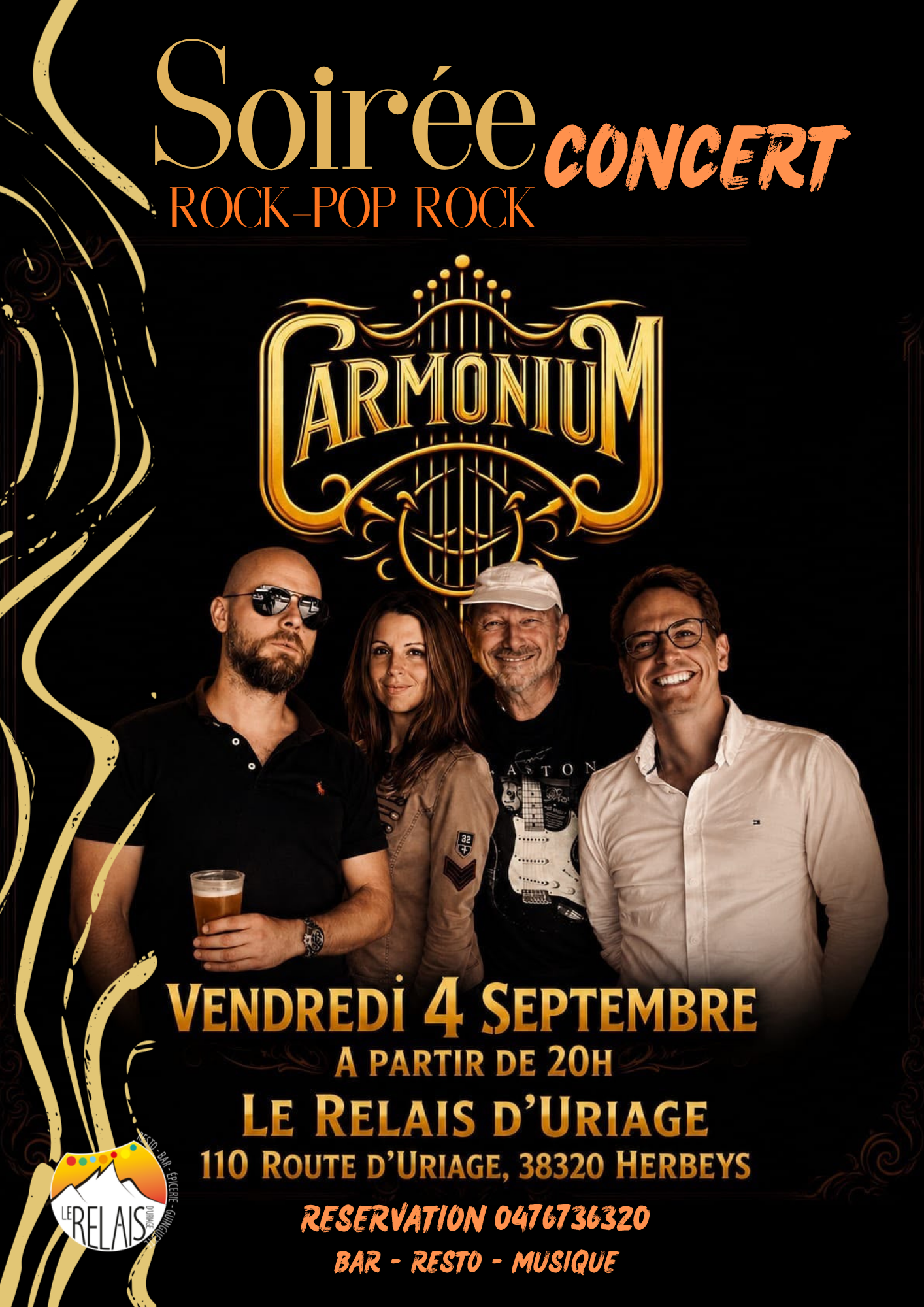 Vendredi 4 Septembre - Soirée Concert Rock-Pop Rock : Carmonium, à partir de 20h